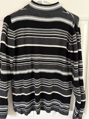Womens Striped Mock Neck Sweater - Black & Gray